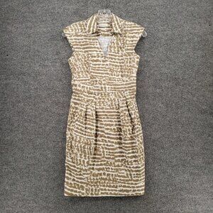 Calvin Klein Dress Womens 4 Beige Mini Pleated Sheath Cap Sleeve Stretch V Neck